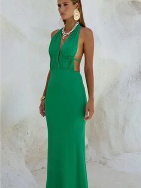 Backless Halter Maxi Dress in Emerald Green
